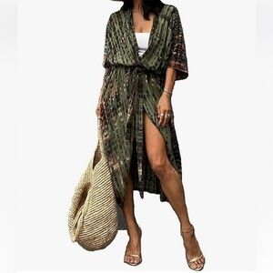 Self-Belted Kimono Robe Boho Duster Lightweight Coverup NEW